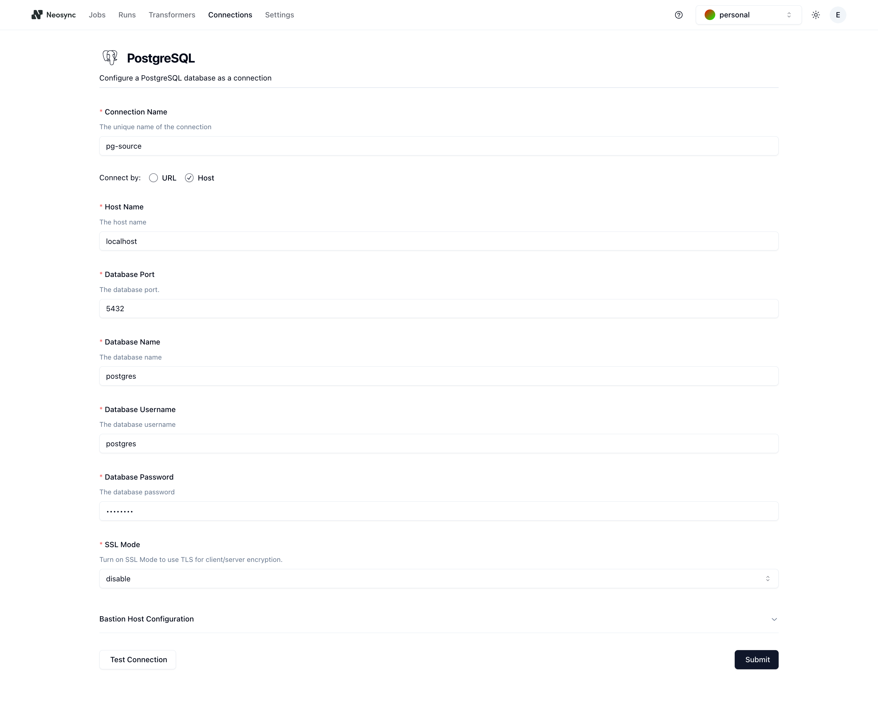 Configure Postgres Connection By Host